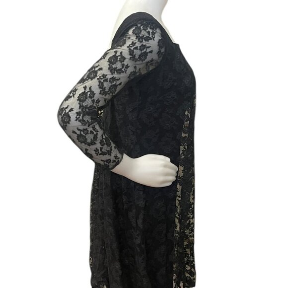 Vintage 60s Black Lacy Babydoll Dress Long Lace Sleeve Bow Metal Zipper Size S - Picture 5 of 6